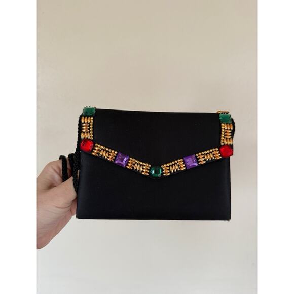 Vintage 1980s Glam Art Deco Witchy Beaded Structured Evening Purse Crossbody Bag - Picture 3 of 7